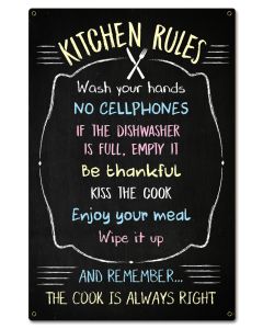 Kitchen Rules Chalk Drawing Vintage Sign, Home & Garden, Metal Sign, Wall Art, 16 X 24 Inches