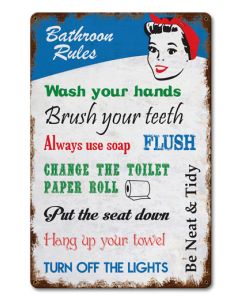 Bathroom Rules Vintage Sign, Home & Garden, Metal Sign, Wall Art, 12 X 18 Inches