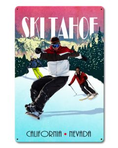 Ski Tahoe Vintage Sign, Travel, Metal Sign, Wall Art, 12 X 18 Inches