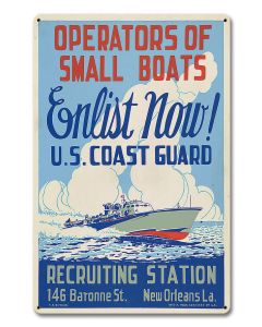 Recruiting Station Operations Small Boats Vintage Sign, Patriotic, Metal Sign, Wall Art, 12 X 18 Inches
