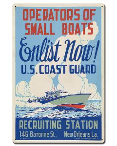 Recruiting Station Operations Small Boats Vintage Sign, Patriotic, Metal Sign, Wall Art, 16 X 24 Inches