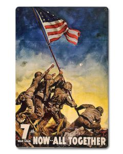7th War Loan All Together Vintage Sign, Patriotic, Metal Sign, Wall Art, 12 X 18 Inches