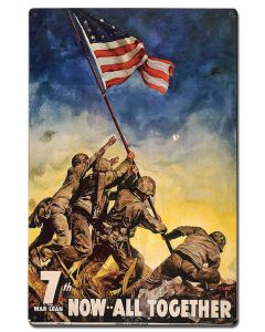 7th War Loan All Together Vintage Sign, Patriotic, Metal Sign, Wall Art, 24 X 16 Inches