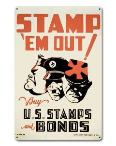 Stamp 'Em Out Vintage Sign, Patriotic, Metal Sign, Wall Art, 18 X 12 Inches