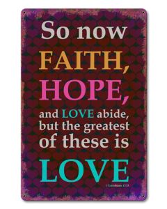 Faith Hope Love Corinthians Vintage Sign, Ocean and Beach, Metal Sign, Wall Art, 12 X 18 Inches