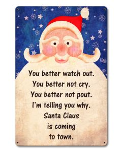Santa Is Coming To Town Vintage Sign, Seasonal, Metal Sign, Wall Art, 12 X 18 Inches