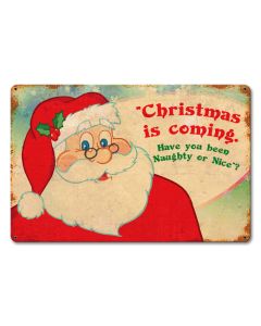 Santa Naughty Or Nice Vintage Sign, Seasonal, Metal Sign, Wall Art, 18 X 12 Inches