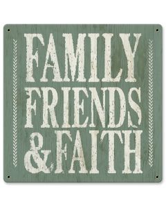 Family Friends Faith Vintage Sign, Ocean and Beach, Metal Sign, Wall Art, 12 X 12 Inches