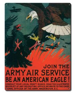 Army Air Service Vintage Sign, Military, Metal Sign, Wall Art, 12 X 16 Inches