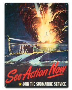 See Action Submarine Service Vintage Sign, Military, Metal Sign, Wall Art, 12 X 16 Inches