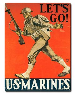 Let's Go Marines, Military, Metal Sign, Wall Art, 12 X 16 Inches