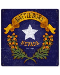 Battle Born Nevada Vintage Sign, Travel, Metal Sign, Wall Art, 12 X 12 Inches