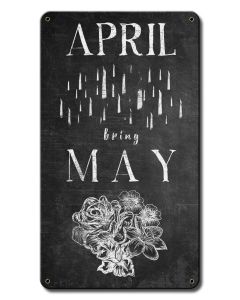 April Showers Bring May Flowers Vintage Sign, Home & Garden, Metal Sign, Wall Art, 8 X 14 Inches