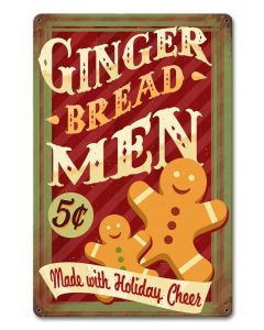 Gingerbread Men Holiday, Seasonal, Metal Sign, Wall Art, 12 X 18 Inches