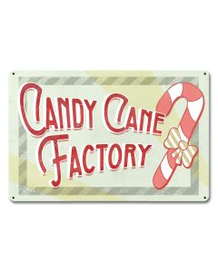 Candy Cane Factory, Seasonal, Metal Sign, Wall Art, 18 X 12 Inches