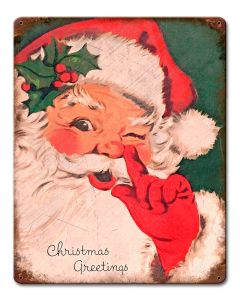 Christmas Greetings Vintage Santa, Seasonal, Metal Sign, Wall Art, 12 X 15 Inches