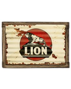 Lion Gasoline Vintage Sign, Oil & Petro, Metal Sign, Wall Art, 24 X 16 Inches