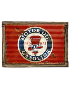 Red Hat Gasoline Vintage Sign, Oil & Petro, Metal Sign, Wall Art, 24 X 16 Inches