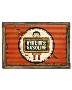 White Rose Gasoline Vintage Sign, Oil & Petro, Metal Sign, Wall Art, 24 X 16 Inches