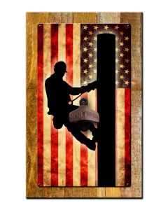 Lineman Us Flag Bottle Opener With Wood Backing Vintage Sign, Lineman, Metal Sign, Wall Art, 10 X 16 Inches