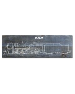 Train Blue Print 2-8-2, Wood Signs, Metal Sign, Wall Art, 22 X 7 Inches