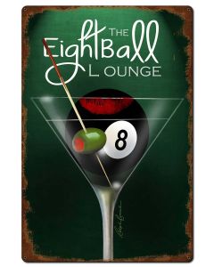 Eight Ball Lounge, Ralph Burch, Metal Sign, Wall Art, 24 X 36 Inches