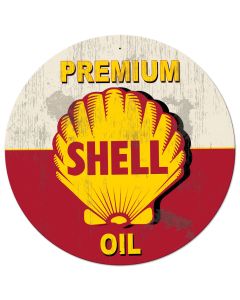 Red Premium Shell Oil Grunge LED, Oil & Petro, Metal Sign, Wall Art, 42 X 42 Inches
