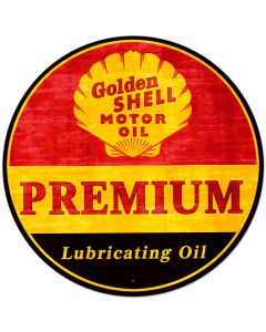 Golden Shell Motor Oil Premium Lubricating Oil Grunge, Oil & Petro, Metal Sign, Wall Art, 42 X 42 Inches