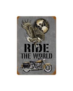 Ride The World Vintage Sign, Other, Metal Sign, Wall Art, 12 X 18 Inches