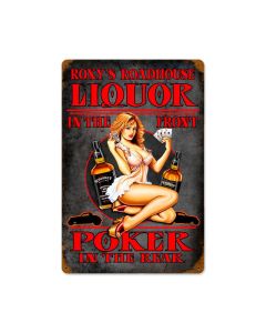 Liquor Poker Vintage Sign, Pinup Girls, Metal Sign, Wall Art, 12 X 18 Inches