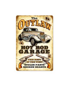 Outlaw Garage Vintage Sign, Other, Metal Signs, Wall Art, 12 X 18 Inches