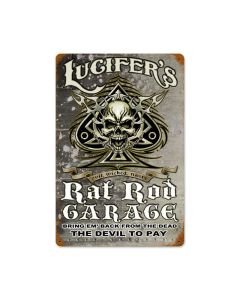 Lucifers Garage Vintage Sign, Other, Metal Sign, Wall Art, 12 X 18 Inches