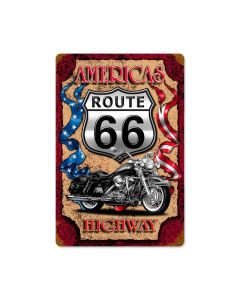Americas Highway 66 Vintage Sign, Other, Metal Sign, Wall Art, 12 X 18 Inches