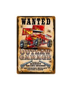 Wanted Outlaw Garage Vintage Sign, Other, Metal Sign, Wall Art, 12 X 18 Inches