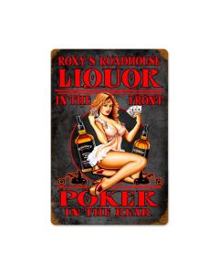 Liquor Poker Vintage Sign, Pinup Girls, Metal Sign, Wall Art, 18 X 12 Inches