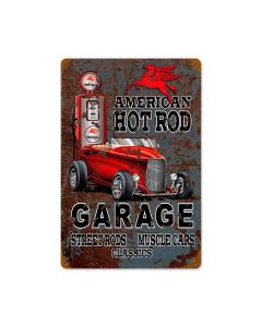 Hot Rod Mobile Gas Vintage Sign, Other, Metal Sign, Wall Art, 12 X 18 Inches