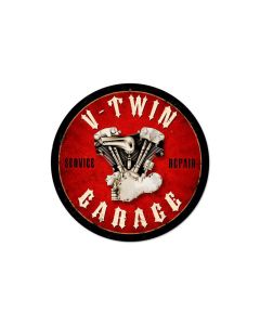 V-Twin Garage Vintage Sign, Other, Metal Sign, Wall Art, 14 X 14 Inches
