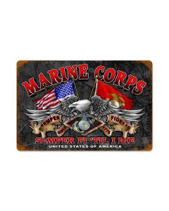 MARINE CORPS, Military, Metal Sign, Wall Art, 12 X 18 Inches