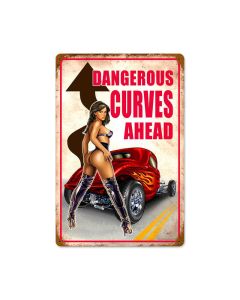 Dangerous Curves Vintage Sign, Other, Metal Sign, Wall Art, 12 X 18 Inches