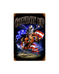 Cowboy Up Vintage Sign, Other, Metal Sign, Wall Art, 12 X 18 Inches