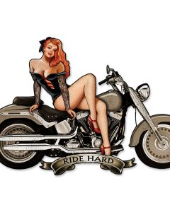 Motorcycle Girl Vintage Sign, Other, Metal Sign, Wall Art, 18 X 12 Inches