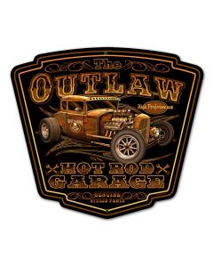 Outlaw Garage Vintage Sign, Automotive, Metal Sign, Wall Art, 16 X 16 Inches