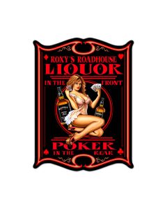 Liquor Poker Vintage Sign, Pinup Girls, Metal Sign, Wall Art, 14 X 19 Inches