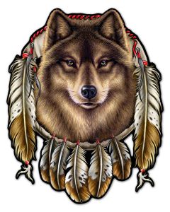 WOLF INDIAN, Other, Metal Sign, Wall Art, 24 X 29 Inches