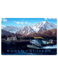 World Cruisers Vintage Sign, Aviation, Metal Sign, Wall Art, 24 X 16 Inches