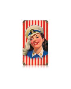 Salute Girl Vintage Sign, Military, Metal Sign, Wall Art, 8 X 14 Inches