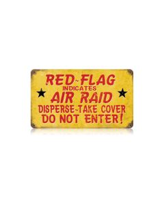 Red Flag Air Raid Vintage Sign, Military, Metal Sign, Wall Art, 14 X 8 Inches