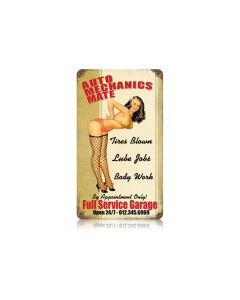 Auto Mechs Mate Vintage Sign, Pinup Girls, Metal Sign, Wall Art, 8 X 14 Inches