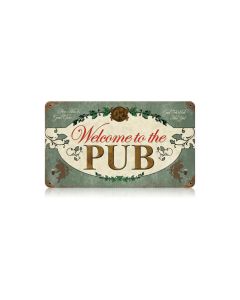 Welcome Pub Vintage Sign, Man Cave, Metal Sign, Wall Art, 14 X 8 Inches