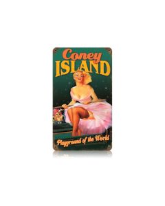 Coney Island Vintage Sign, Pinup Girls, Metal Sign, Wall Art, 8 X 14 Inches